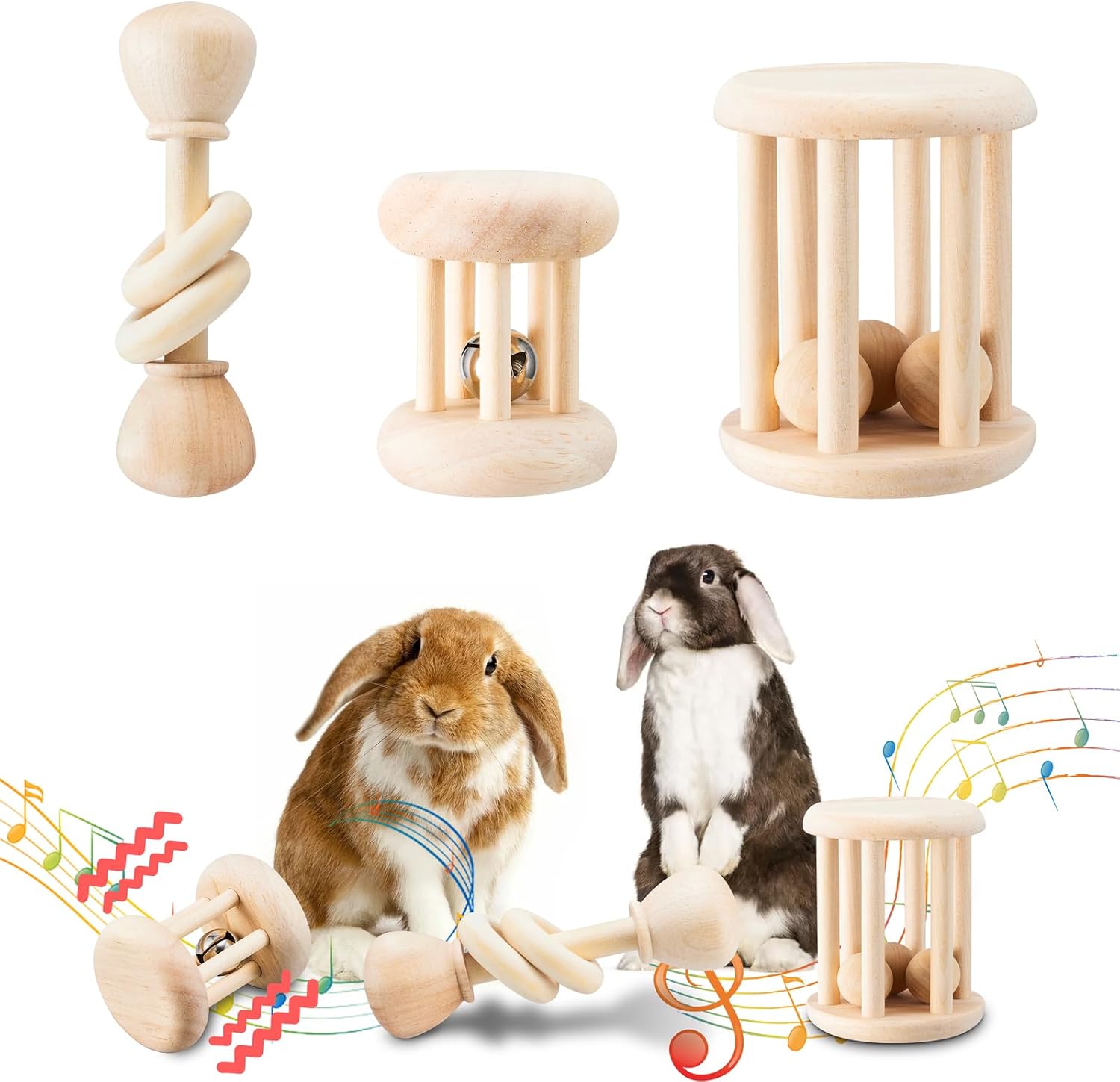 AOWPFVV Wooden Bunny Toys,Safe Rabbit Toys for Guinea Pigs,Small Animals | Teeth Grinding,Enrichment,Boredom Breaker,Chew Toys for Chinchillas,Hamster,Rats Indoor&Outdoor