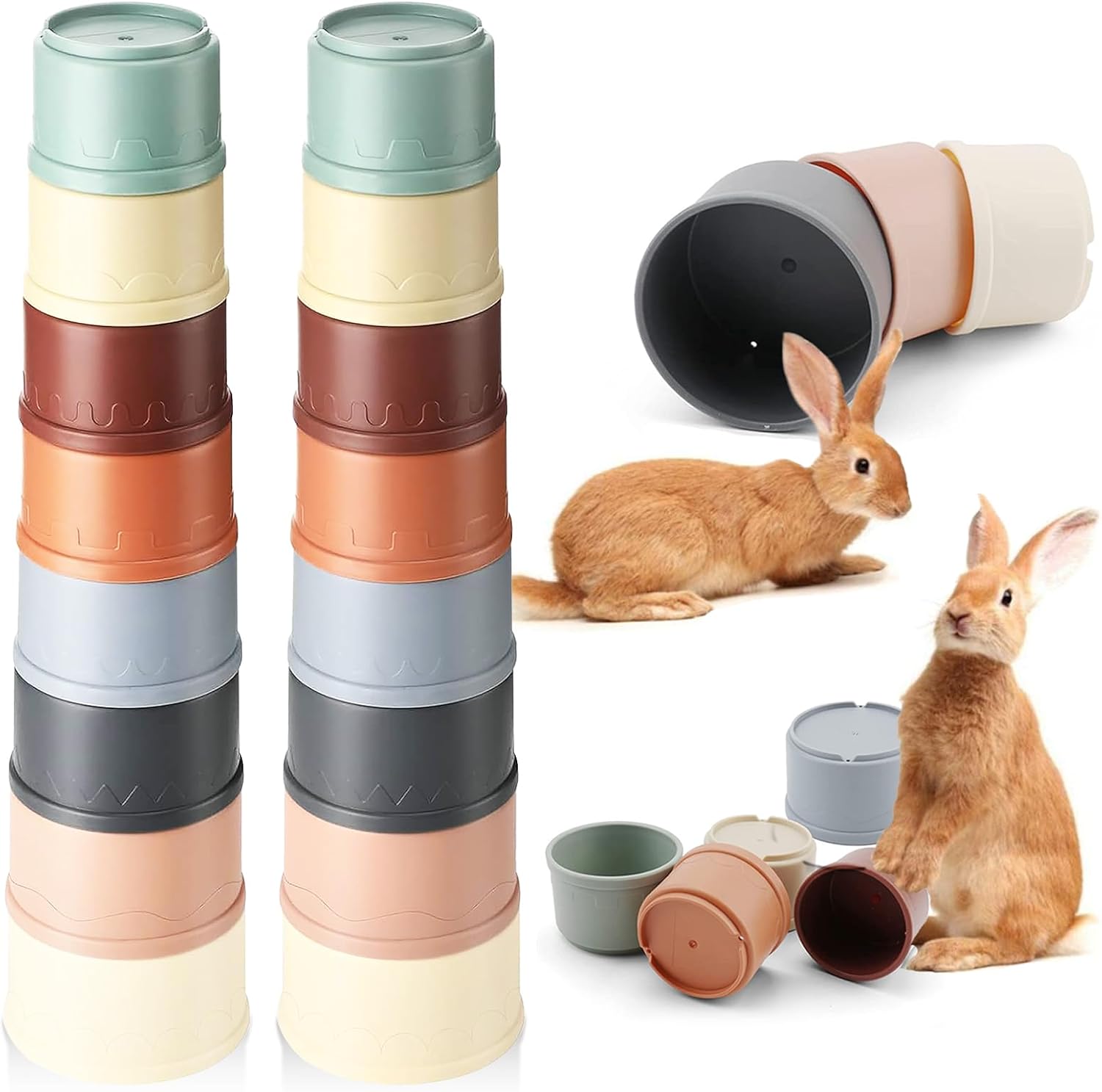 Iffitya 8 Pcs Stacking Cups for Rabbits, Colorful Bunny Toys for Rabbits and Small Animals, Nesting Rabbit Toys of Different Sizes, Bunny Stacking Cups for Hiding Food and Playing - Image 10