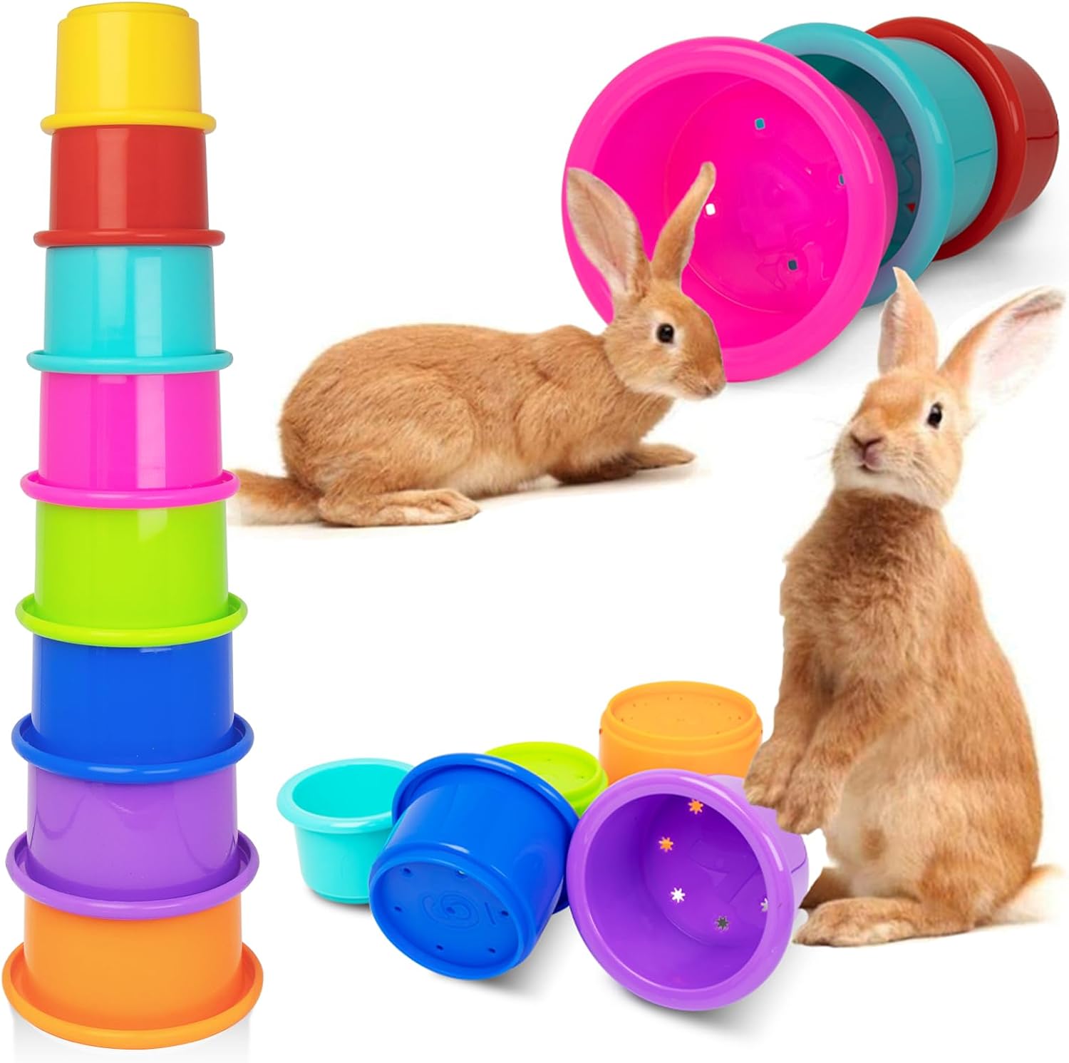 Iffitya 8 Pcs Stacking Cups for Rabbits, Colorful Bunny Toys for Rabbits and Small Animals, Nesting Rabbit Toys of Different Sizes, Bunny Stacking Cups for Hiding Food and Playing - Image 9