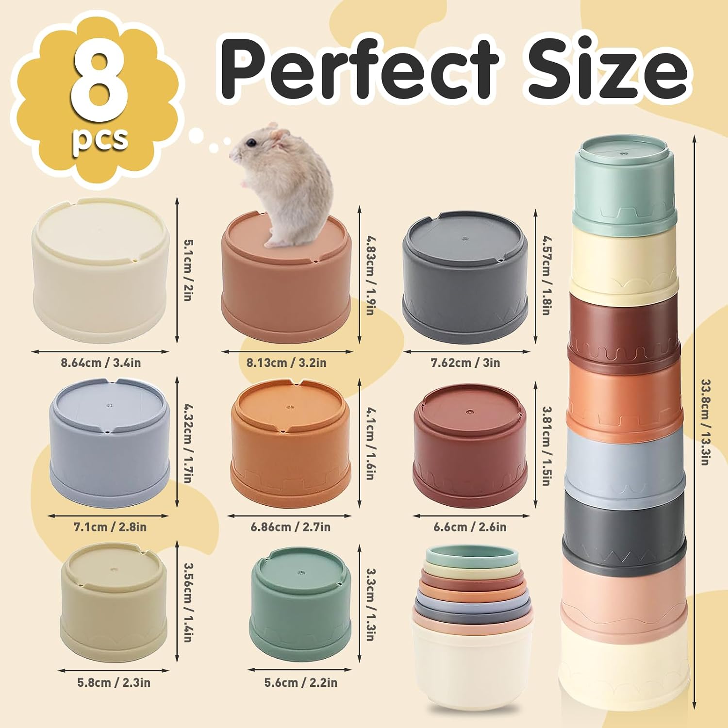 Iffitya 8 Pcs Stacking Cups for Rabbits, Colorful Bunny Toys for Rabbits and Small Animals, Nesting Rabbit Toys of Different Sizes, Bunny Stacking Cups for Hiding Food and Playing - Image 7