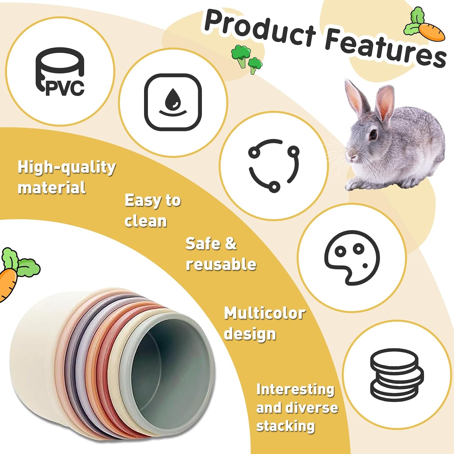 Iffitya 8 Pcs Stacking Cups for Rabbits, Colorful Bunny Toys for Rabbits and Small Animals, Nesting Rabbit Toys of Different Sizes, Bunny Stacking Cups for Hiding Food and Playing - Image 5
