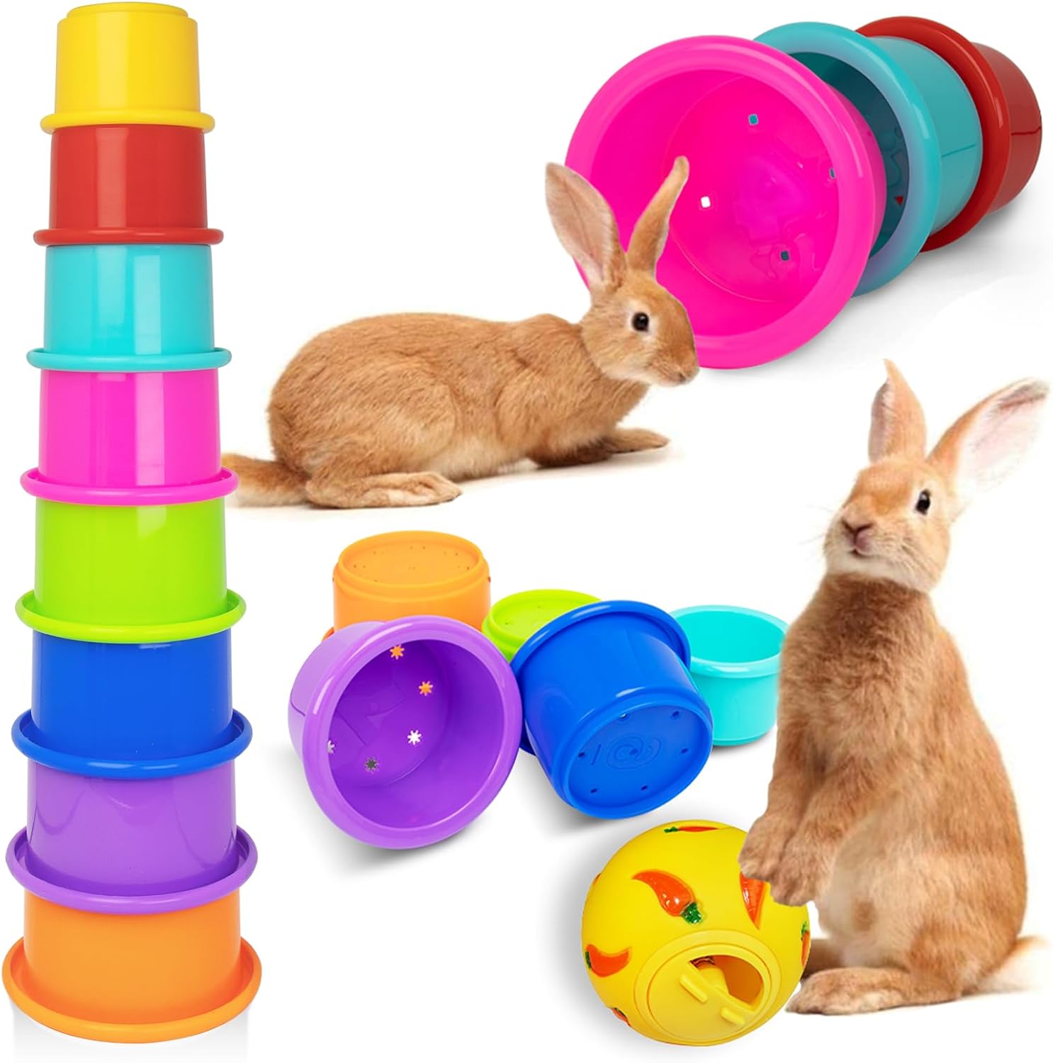 Iffitya 8 Pcs Stacking Cups for Rabbits, Colorful Bunny Toys for Rabbits and Small Animals, Nesting Rabbit Toys of Different Sizes, Bunny Stacking Cups for Hiding Food and Playing - Image 8