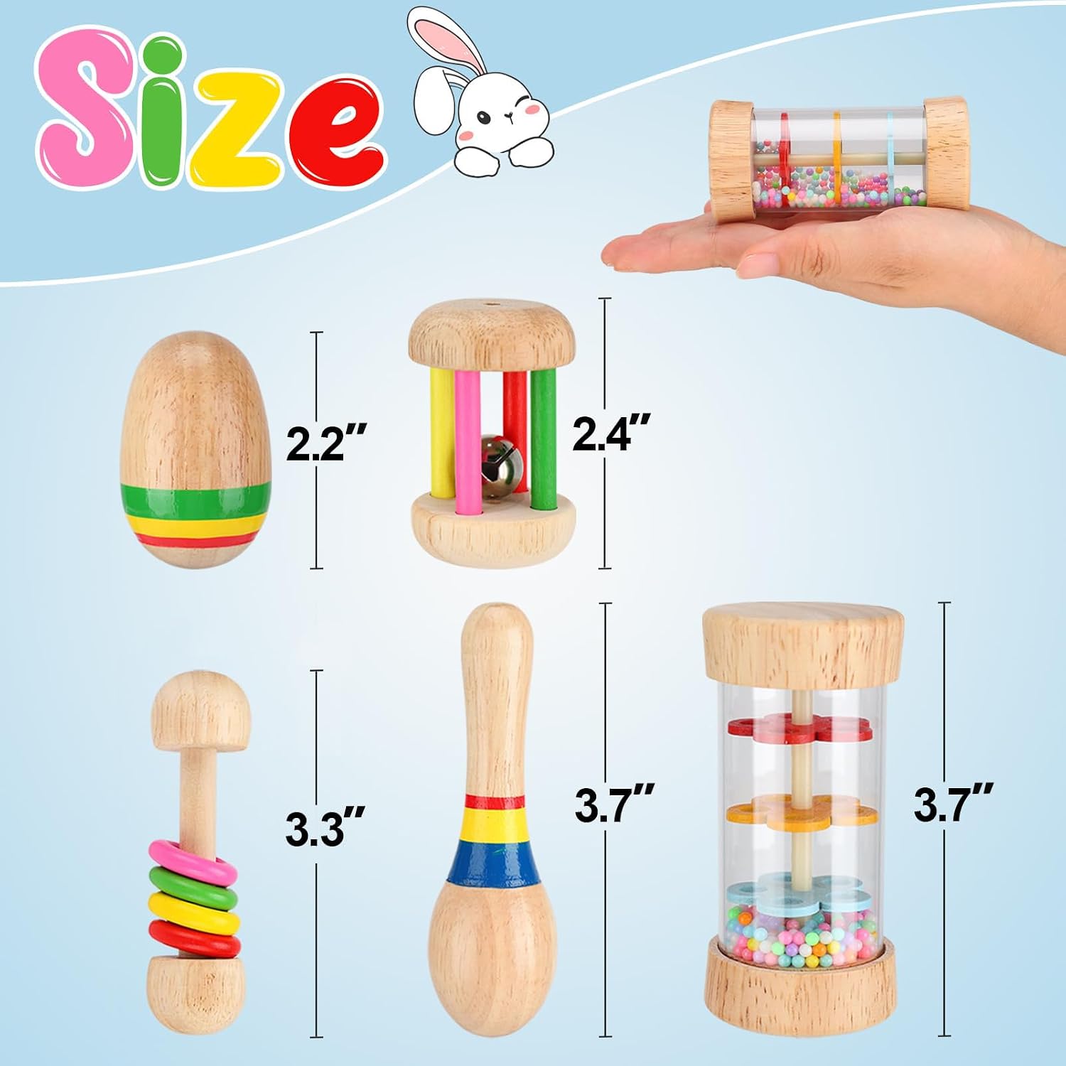 MEWTOGO 5 Pcs Wooden Bunny Toys - Safe Rabbit Toys, Multi-Colored Bite-Resistant Guinea Pigs Toys for Chinchillas Hamsters Small Animals Playing Indoor Outdoor Bunny Gifts - Image 5